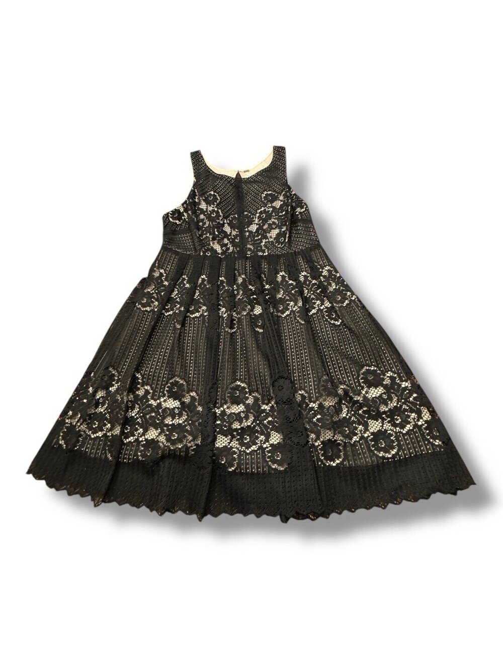 Free People Rocco Fit & Flare Dress Black Mini Open Back Pleated Lace Women’s 8